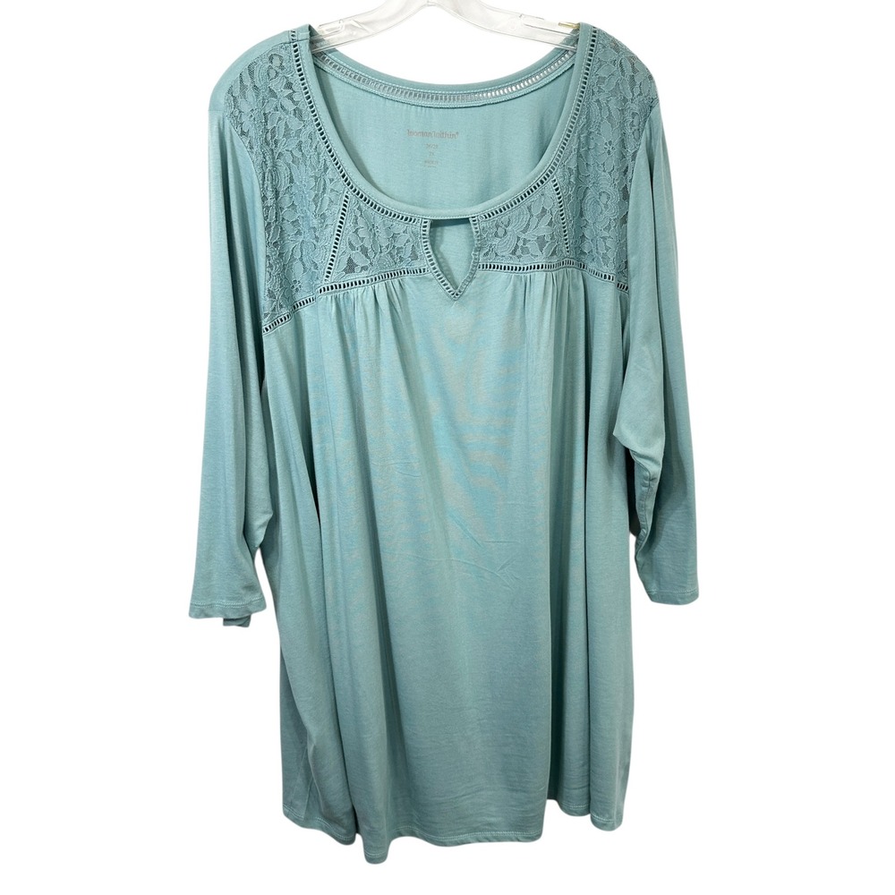 Woman Within Plus Size 2X Top 26/28W Sage‎ Green Lace Keyhole Tunic Office 1762